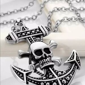 Retro Pirate Skull Anchor Pendant